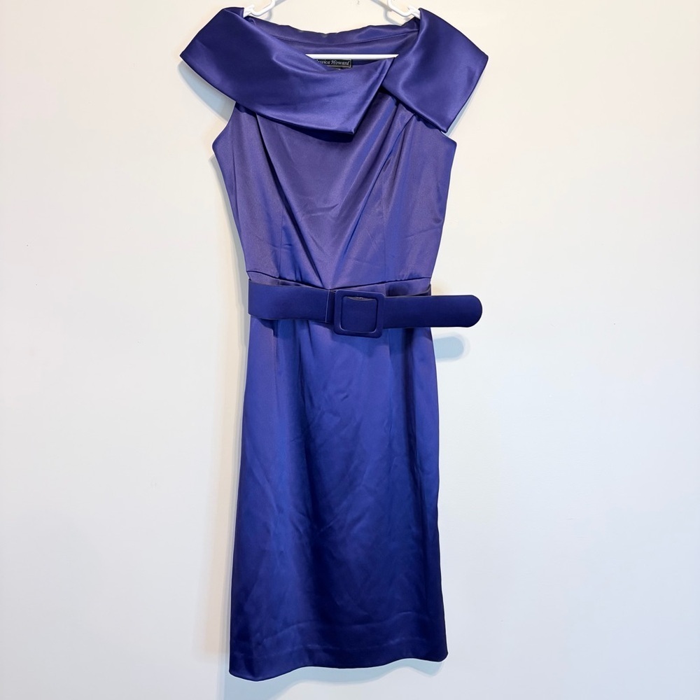 Jessica Howard Satin Purple Dress with Belt